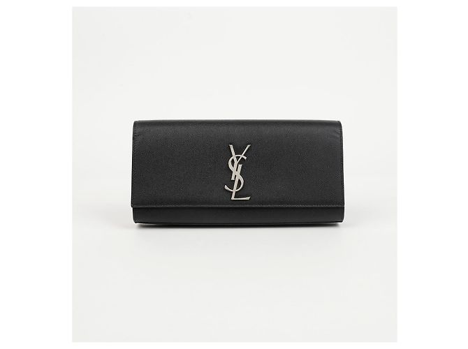 Autre Marque Leder-Clutch silberfarben Schwarz - Ansicht 2