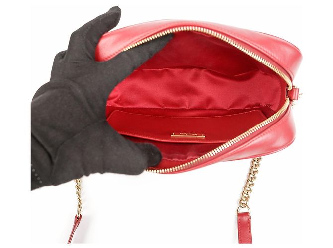Miu Miu Borsa a tracolla rossa trapuntata a diamante con catena - vista 7