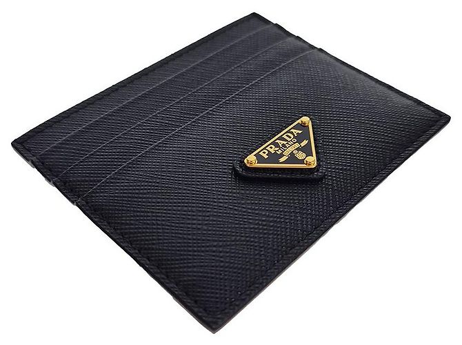 Prada Saffiano Triangle Logo Card Holder Black - view 10