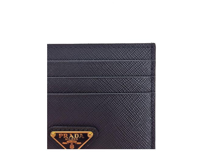 Prada Saffiano Triangle Logo Card Holder Black - view 12