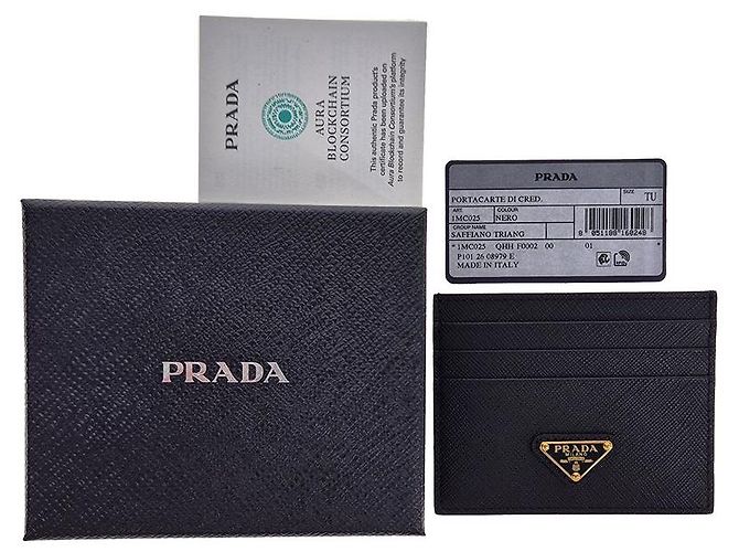 Prada Saffiano Triangle Logo Card Holder Black - view 16