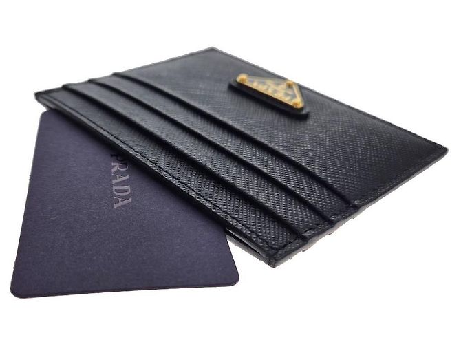 Prada Saffiano Triangle Logo Card Holder Black - view 6