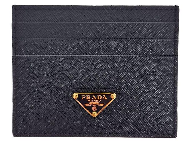 Prada Saffiano Triangle Logo Card Holder Black - view 9
