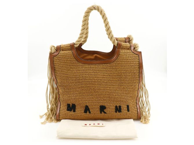Borsa Tote Marni Marcel Summer in rafia marrone - vista 10