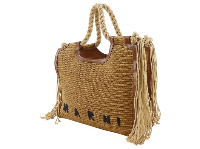 Borsa Tote Marni Marcel Summer in rafia marrone - vista 2
