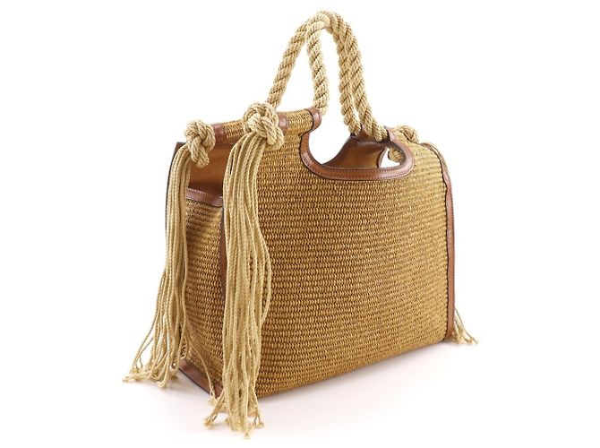 Borsa Tote Marni Marcel Summer in rafia marrone - vista 3