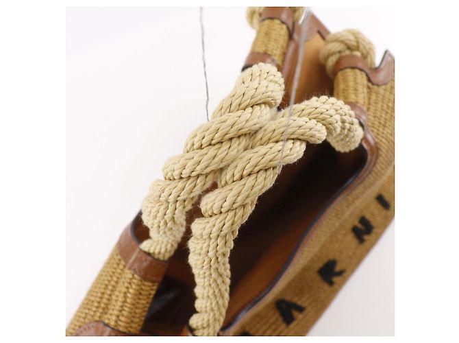 Borsa Tote Marni Marcel Summer in rafia marrone - vista 5