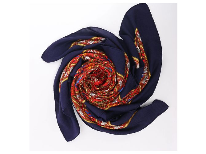 Hermès Carré Géant "CHASSE EN INDE" Kaschmir-Seiden-Schal in Navy Blue - Ansicht 14