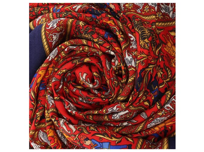 Hermès Carré Géant "CHASSE EN INDE" Kaschmir-Seiden-Schal in Navy Blue - Ansicht 16