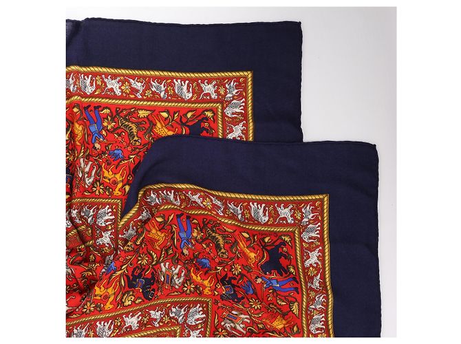 Hermès Carré Géant "CHASSE EN INDE" Kaschmir-Seiden-Schal in Navy Blue - Ansicht 2