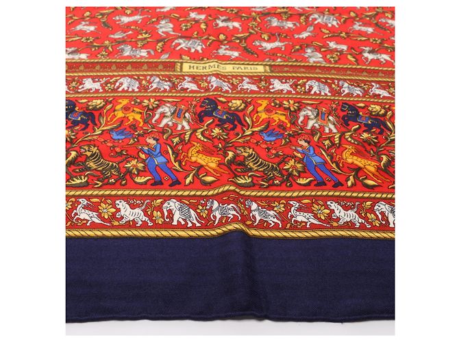 Hermès Carré Géant "CHASSE EN INDE" Kaschmir-Seiden-Schal in Navy Blue - Ansicht 7