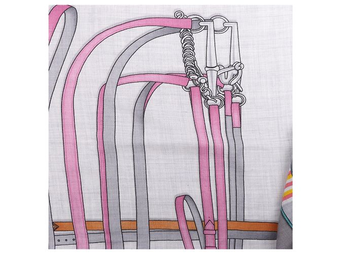 Hermès Carré Géant "LETTRES EQUESTRES" Sciarpa in Cashmere e Seta Grigia - vista 12
