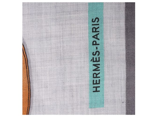 Hermès Carré Géant "LETTRES EQUESTRES" Sciarpa in Cashmere e Seta Grigia - vista 6