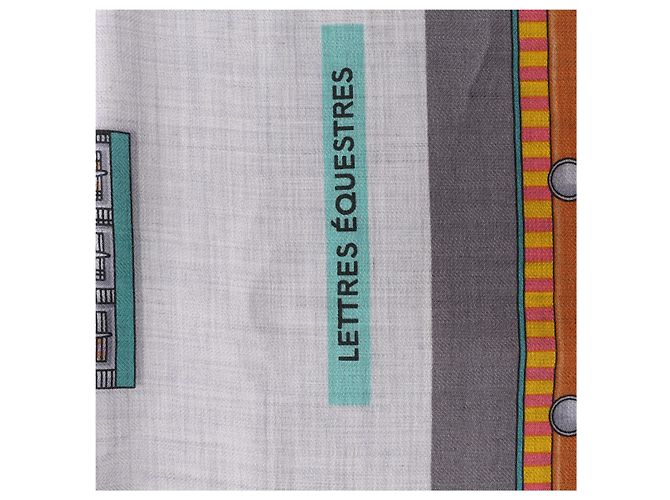 Hermès Carré Géant "LETTRES EQUESTRES" Sciarpa in Cashmere e Seta Grigia - vista 8