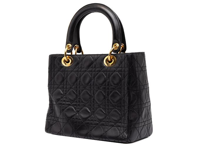 Borsa Lady Dior Medium in pelle d'agnello Cannage nera - vista 2