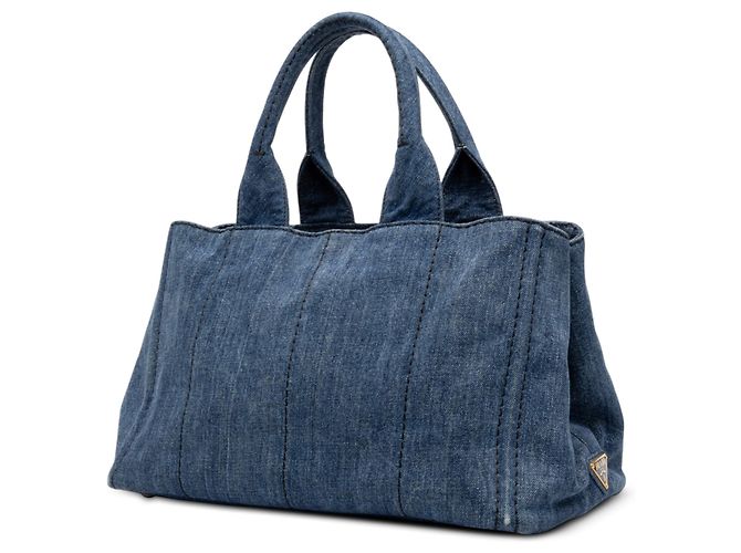 Borsa Tote Prada Denim Canapa Logo Blu - vista 2