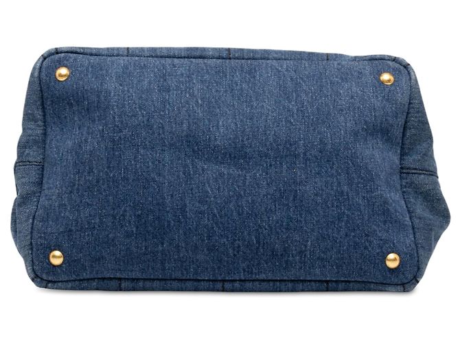 Borsa Tote Prada Denim Canapa Logo Blu - vista 3