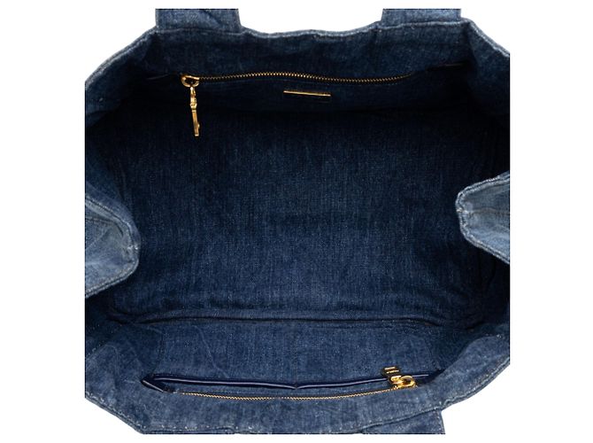 Borsa Tote Prada Denim Canapa Logo Blu - vista 4