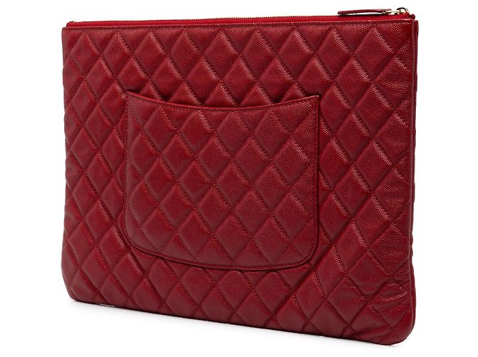 Clutch Chanel Large Quilted Caviar O Case Rossa - vista 2
