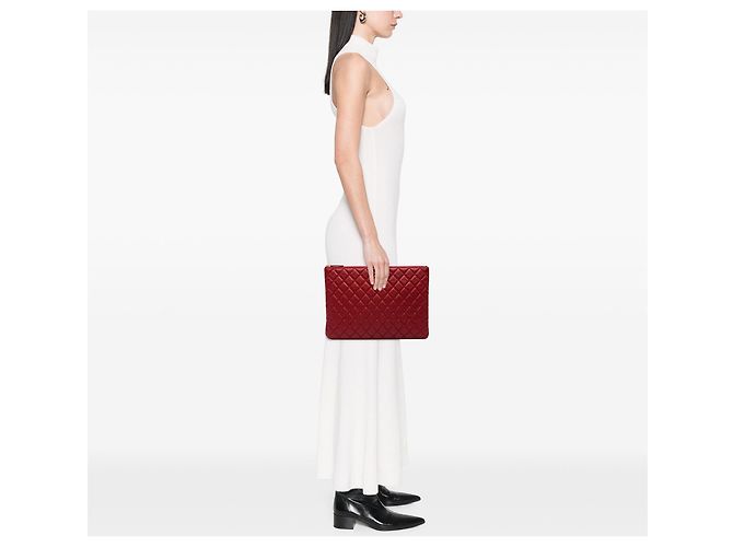 Clutch Chanel Large Quilted Caviar O Case Rossa - vista 6