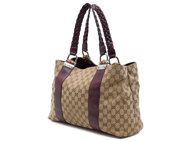 Sac cabas Gucci Medium GG Canvas Bamboo Libeccio Beige - vue 2