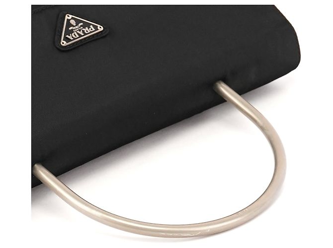 Prada Borsa Tessuto nera con manico in metallo - vista 10