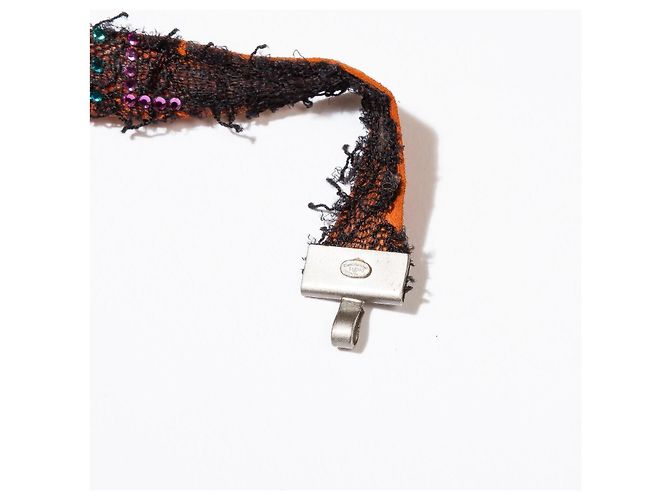 Bracciale Chanel in pelle e pizzo multicolore logo CC - vista 3