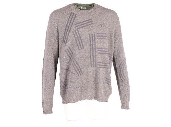 Kenzo Grey Flock bedruckter Pullover aus grauer Wolle - Ansicht 4