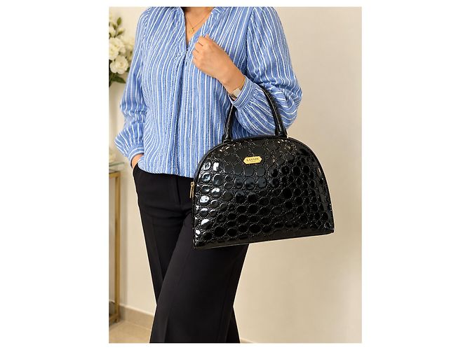 Borsa Lanvin in pelle nera effetto coccodrillo - vista 7