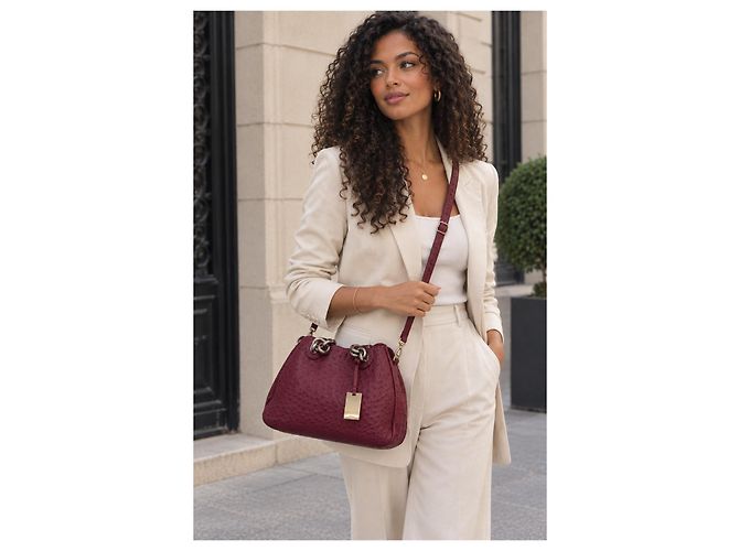 Borsa grande Furla in pelle di struzzo rosa - vista 7