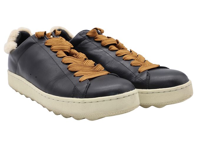 Coach C101 Shearling Sneakers in Black Leather - view 4