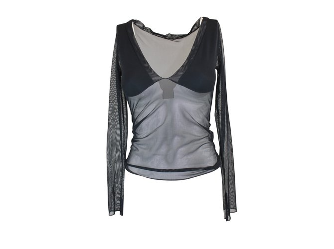 Forum Top transparent avec manches Polyester Noir  ref.5063