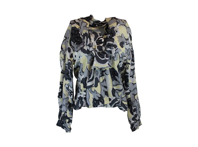 Balenciaga Seidenbluse mit Blumenmuster Grau Sand