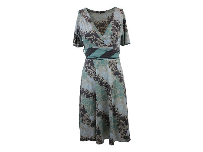Vestido Multicor Bcbg Max Azria com Cinto Marrom Azul Verde Areia