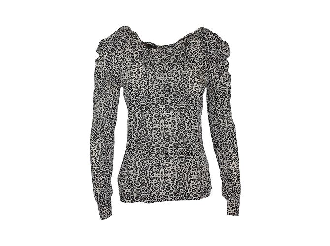 Top Maje in seta leopardata bianca e nera Nero Bianco
