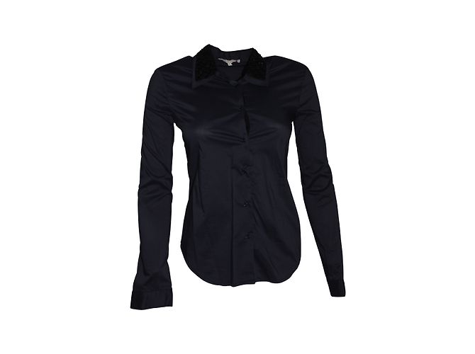 Camicia Maje Blu Scuro con Applicazioni sul Collo