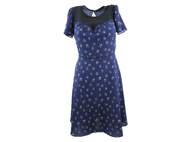 Tara Jarmon Très jolie robe Polyester Noir Bleu  ref.5148
