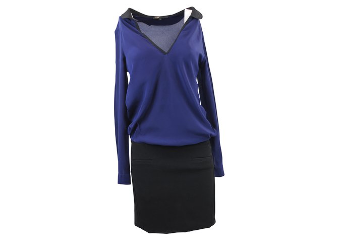 Maje Dresses Black Blue Silk Acetate  ref.5158