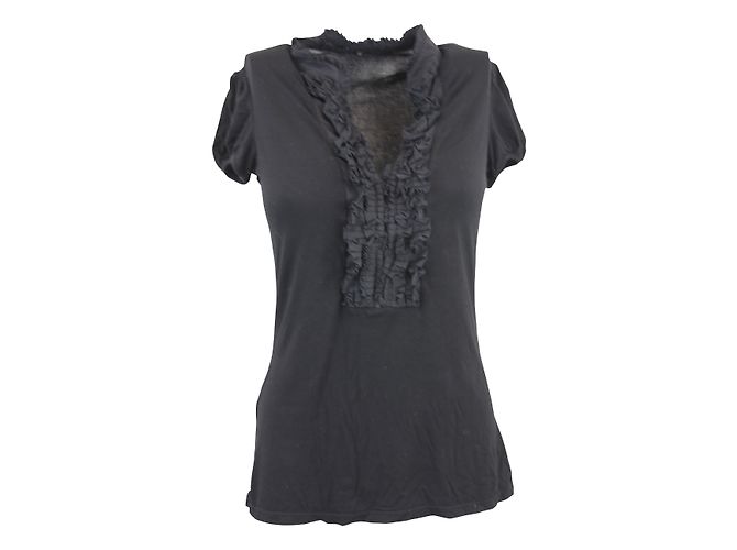 Top Bcbg Max Azria con cuello de volantes negro