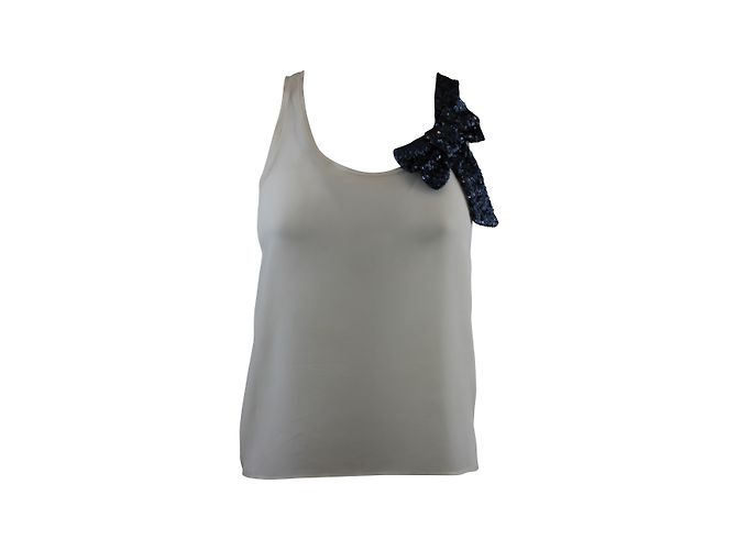 Top de seda Maje con lazo de lentejuelas azul Blanco