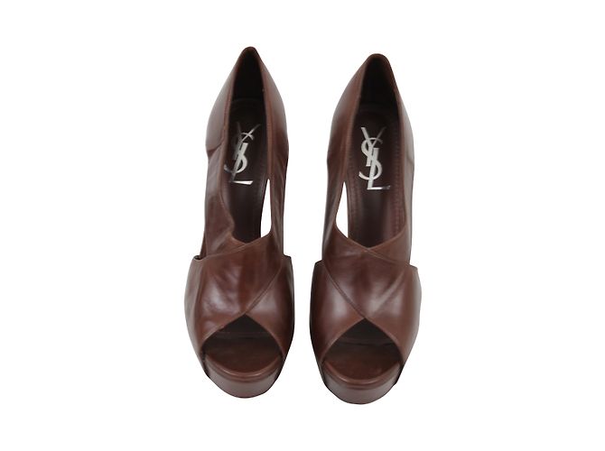 Escarpins Yves Saint Laurent Vanity Cuir Marron Chataigne 