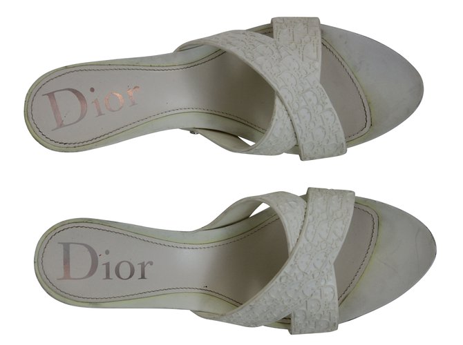 Christian Dior Mulas Blanco roto Goma  ref.5196