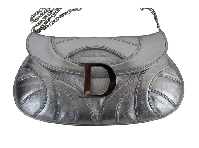 Christian Dior Sacos de embreagem Prata Couro  ref.5212
