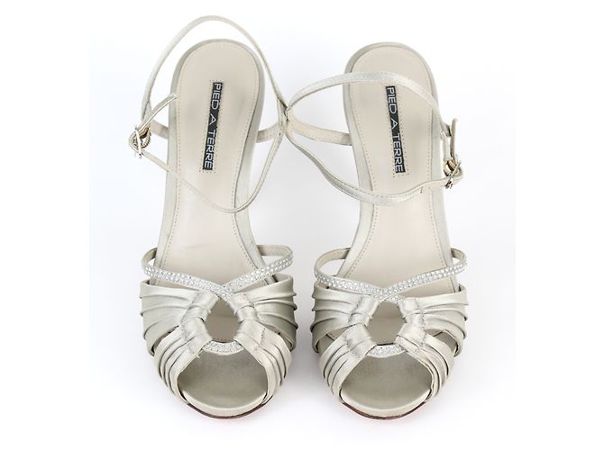 Pied à Terre Grey Satin Rhinestone Sandals Size 39