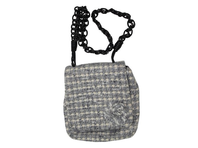 Chanel Handbags White Grey Tweed  ref.5030