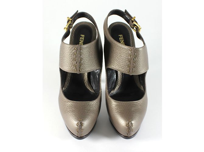 Fendi open-back leather pumps bronze