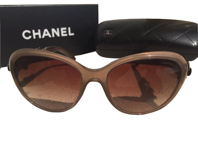 Chanel Sonnenbrille Hellbraun Karamell Leder Kunststoff  ref.5287