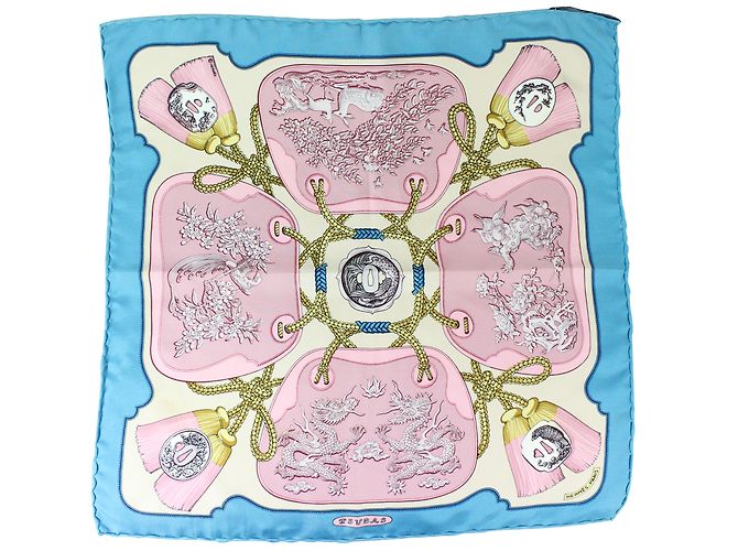 Hermès Schals Pink Blau Beige Seide