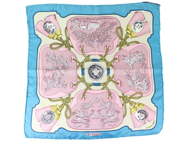 Hermès sciarpe Rosa Blu Beige Seta