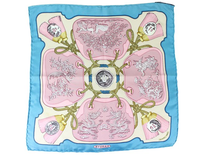 Hermès Schals Pink Blau Beige Seide  ref.5292